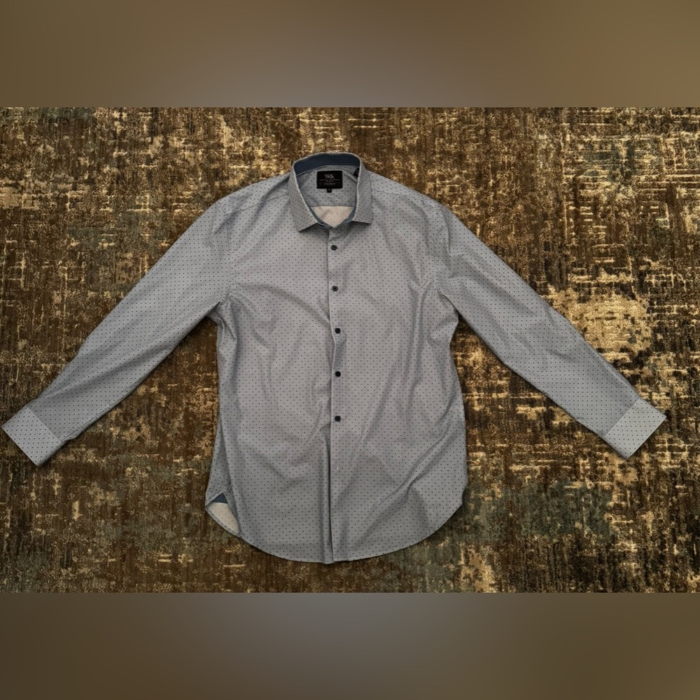 WRK Men’s Dress Shirt - Light Blue with Dark Blue Dots - Sz 17